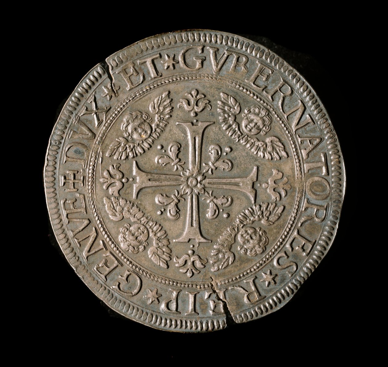 Měna republiky genů: ECU široká ve stříbře. Průměr 61 mm. 1693. přední. Genes Musei di Strada Nuova (inv, M7135) od Italian School