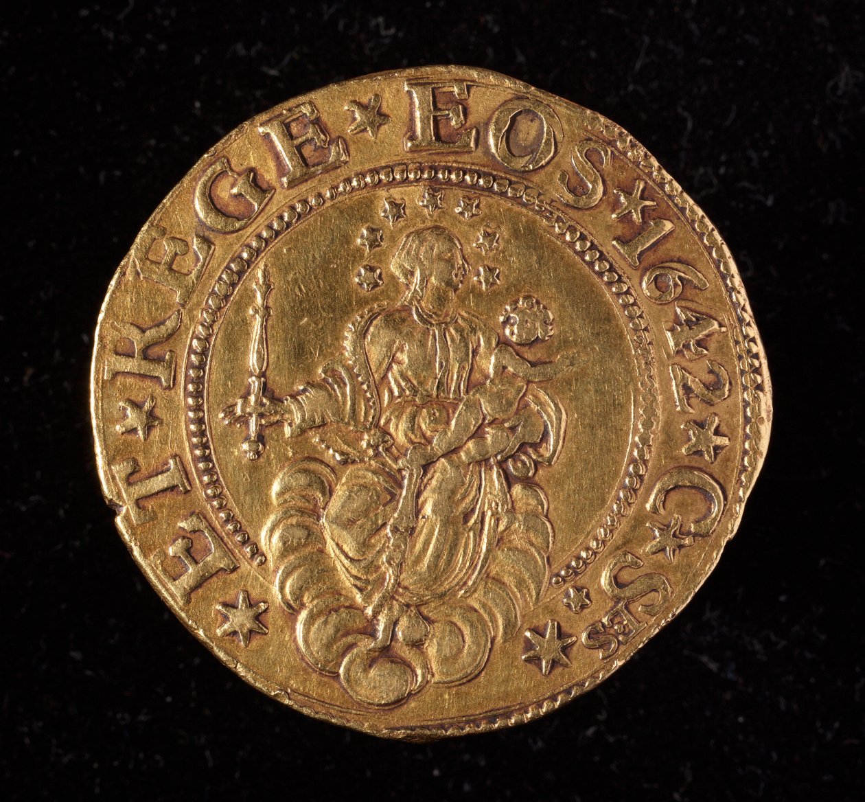 Měna republiky genů: pět zlatých mincí doppie. Průměr 41 mm. 1642. zpět. Genes Musei di Strada Nuova od Italian School