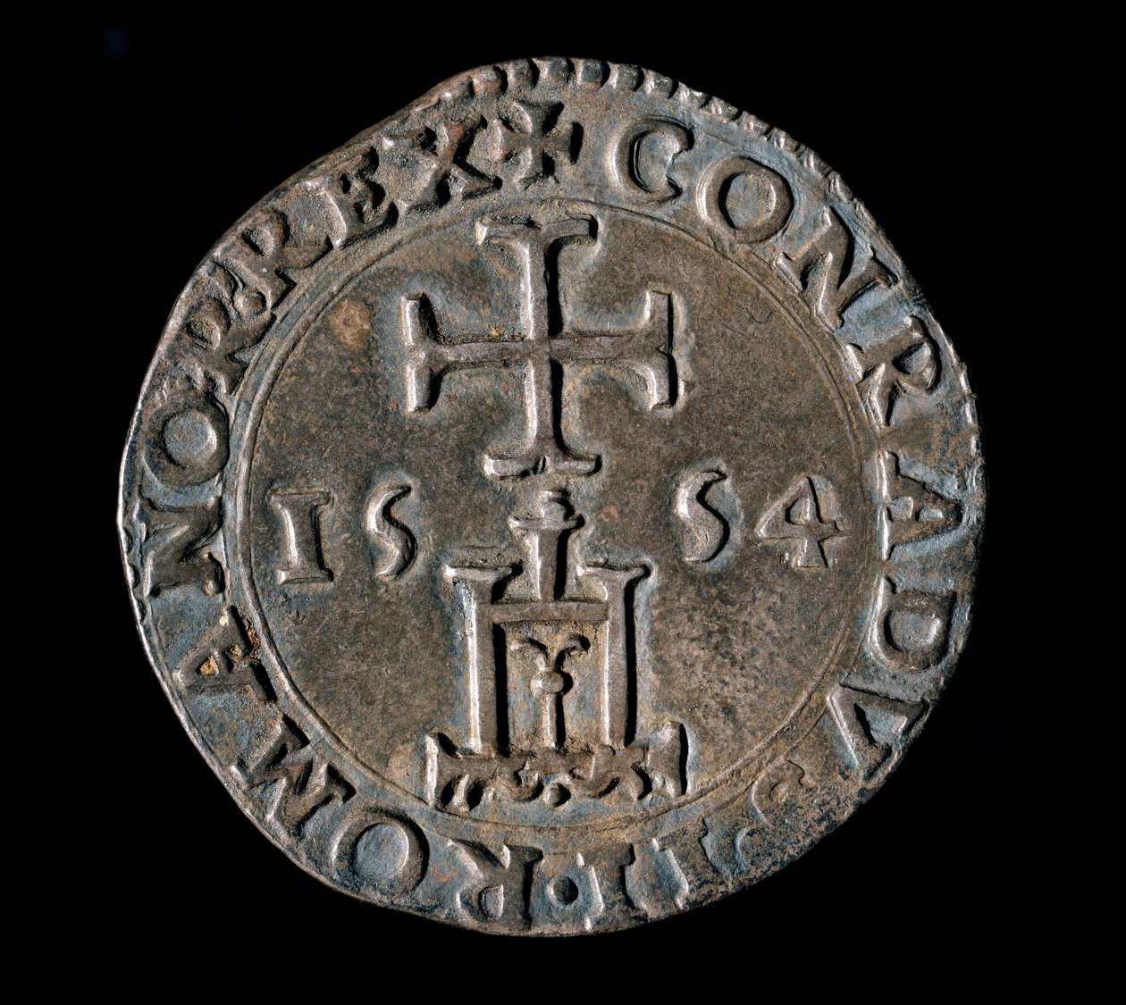 Měna republiky genů: stříbrný teston (nebo testone) požehnání. Přední strana představující janovský portál pod křížem. 1554 Genes, Musei di Strada Nuova od Italian School