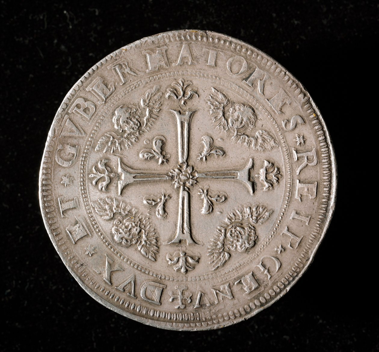 Měna republiky genů: stříbrná mince šest Ecus. Průměr 61,5 mm. 1715. Zpět. Genes Musei di Strada Nuova (inv, M7156) od Italian School