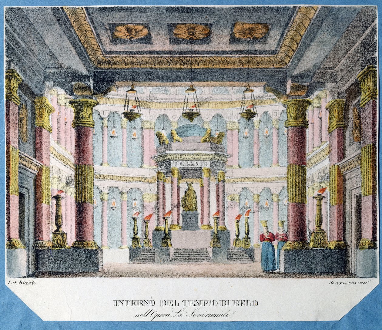 Dekor pro operu La Semiramide Christopha Glucka (1714-1787) (scéna k opeře La Semiramide Ch. Glucka). Barevná litografie, anonymní, kolem roku 1790. Italské umění, divadelní výzdoba. Státní muzeum divadla a hudebního umění, Petrohrad. od Italian School