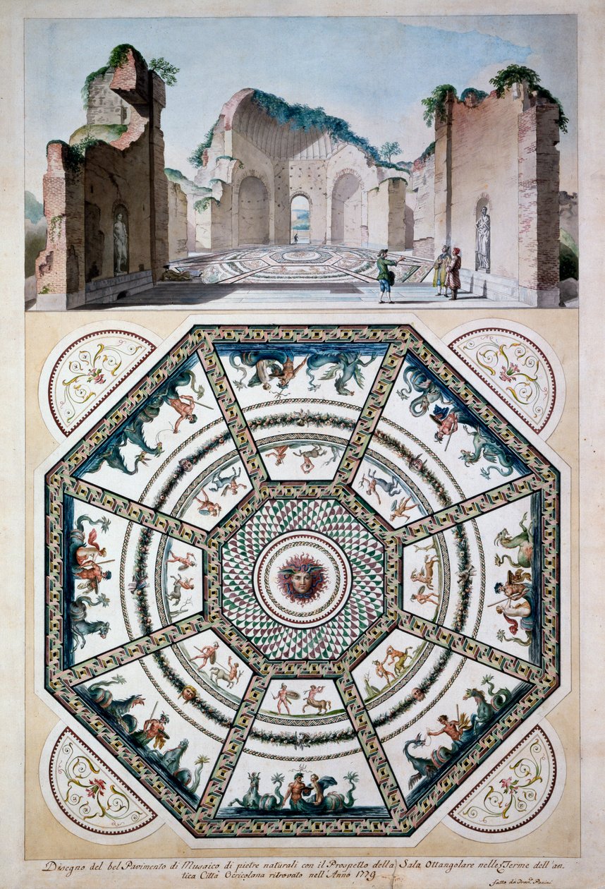 Design pro osmihrannou mozaikovou podlahu, 1779 (pero, inkoust a wc na papíře) od Italian School