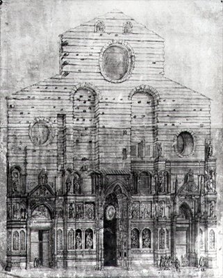 Návrh fasády Santa Maria del Fiore nebo Duomo, Florencie (pero a inkoust na papíře) (černobílá fotografie) od Italian School