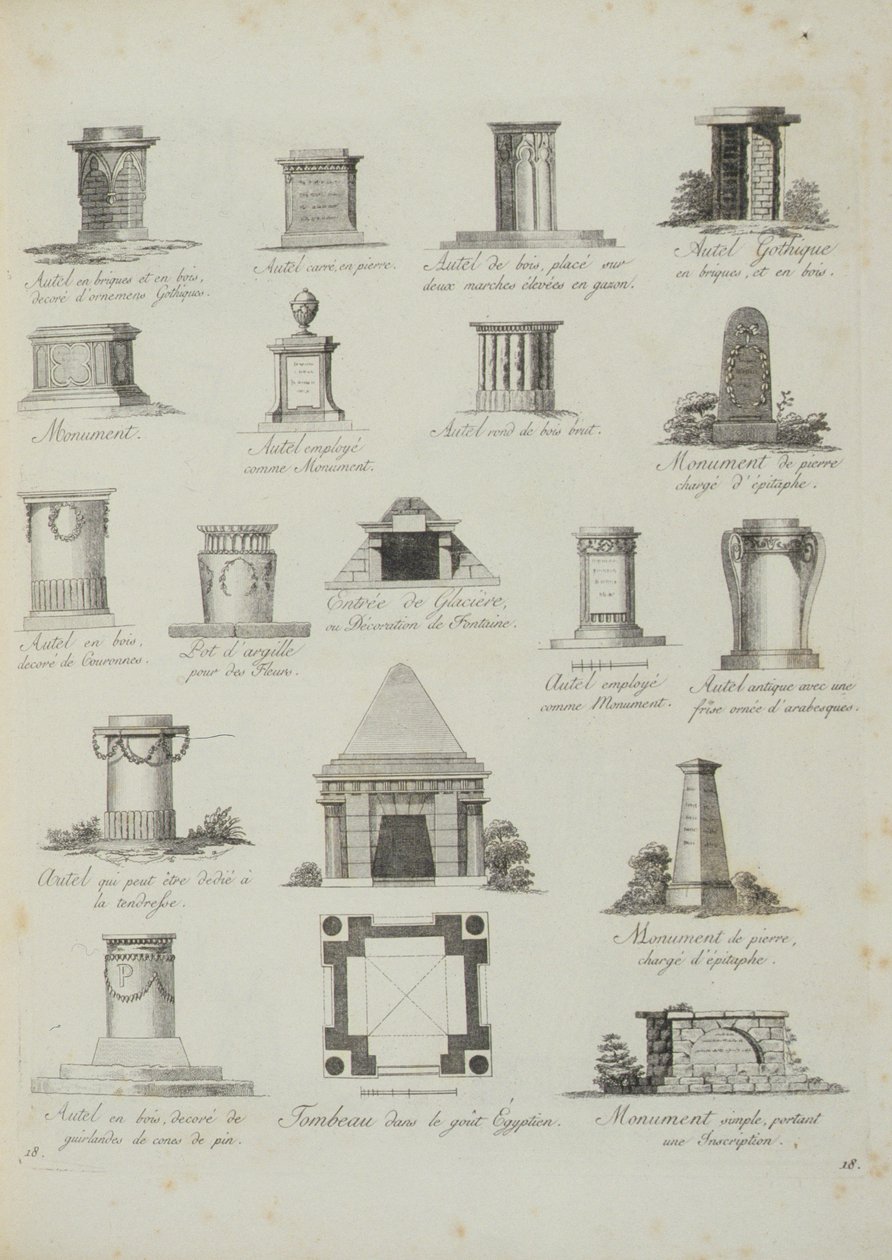Návrhy na zahradní ozdoby, z A Compendium of Drawings, od J.G. Grohmann, publikoval 1805 od Italian School