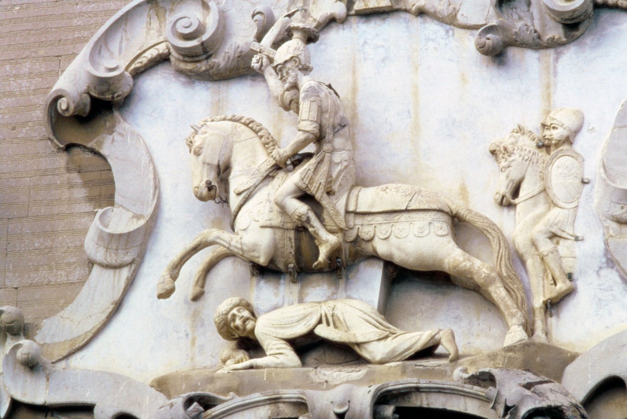 Detail z portálu zobrazující hraběte Rogera (1031-1101) útočícího na muslima, 1534 od Italian School