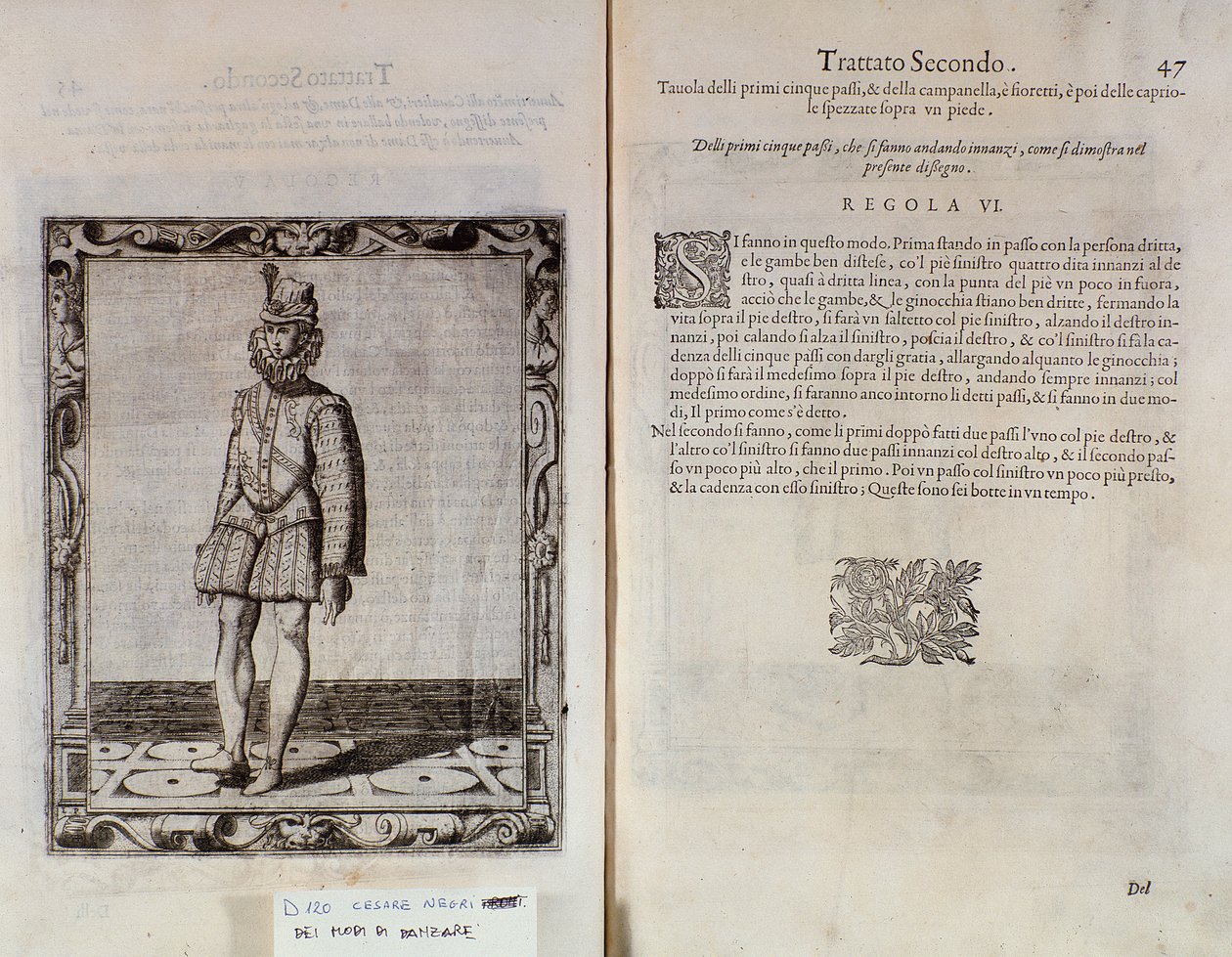 Dvojstrana Le Gratie dAmore (Le Grazie dAmore) od italského tanečníka Cesare Negriho s názvem Il Trombone (1536-1604), smlouva o tanci od Italian School