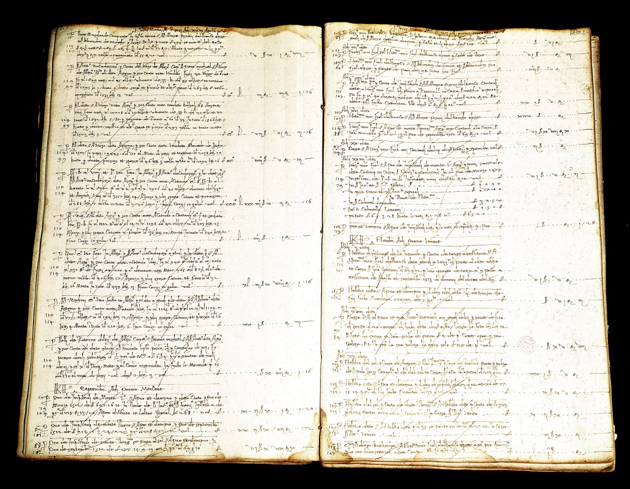 Dvoustrana registru účtů rodiny Priuli z benátské šlechty, bohatých obchodníků s Východem. Museo Correr ze 16. století, Benátky od Italian School