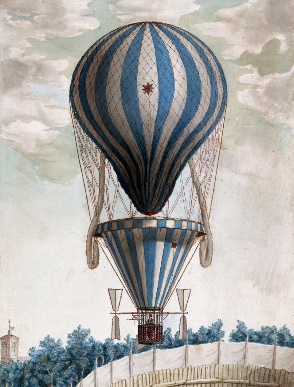 Časný horkovzdušný balón v letu od Italian School