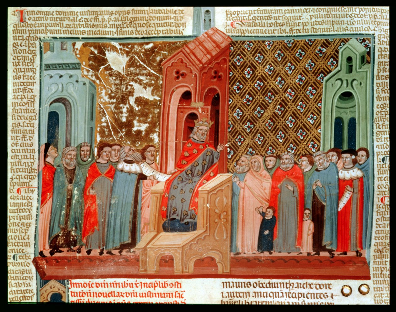 Císař Justinián (483-565) a jeho dvůr, z Justinianus Institutiones od Italian School