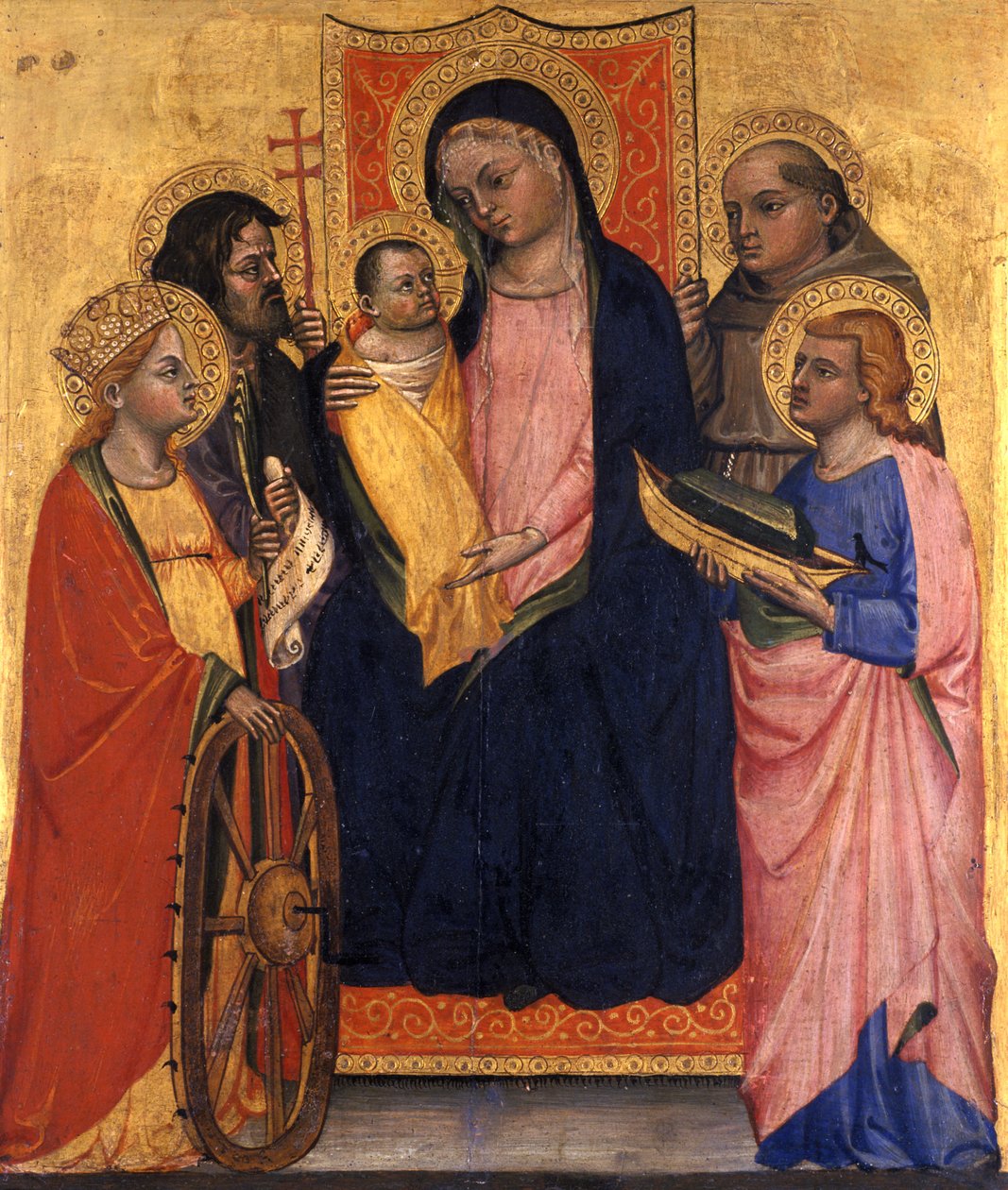 Trůnící Madona a dítě se čtyřmi svatými, cca 1400 (tempera na topolovém dřevě) od Italian School
