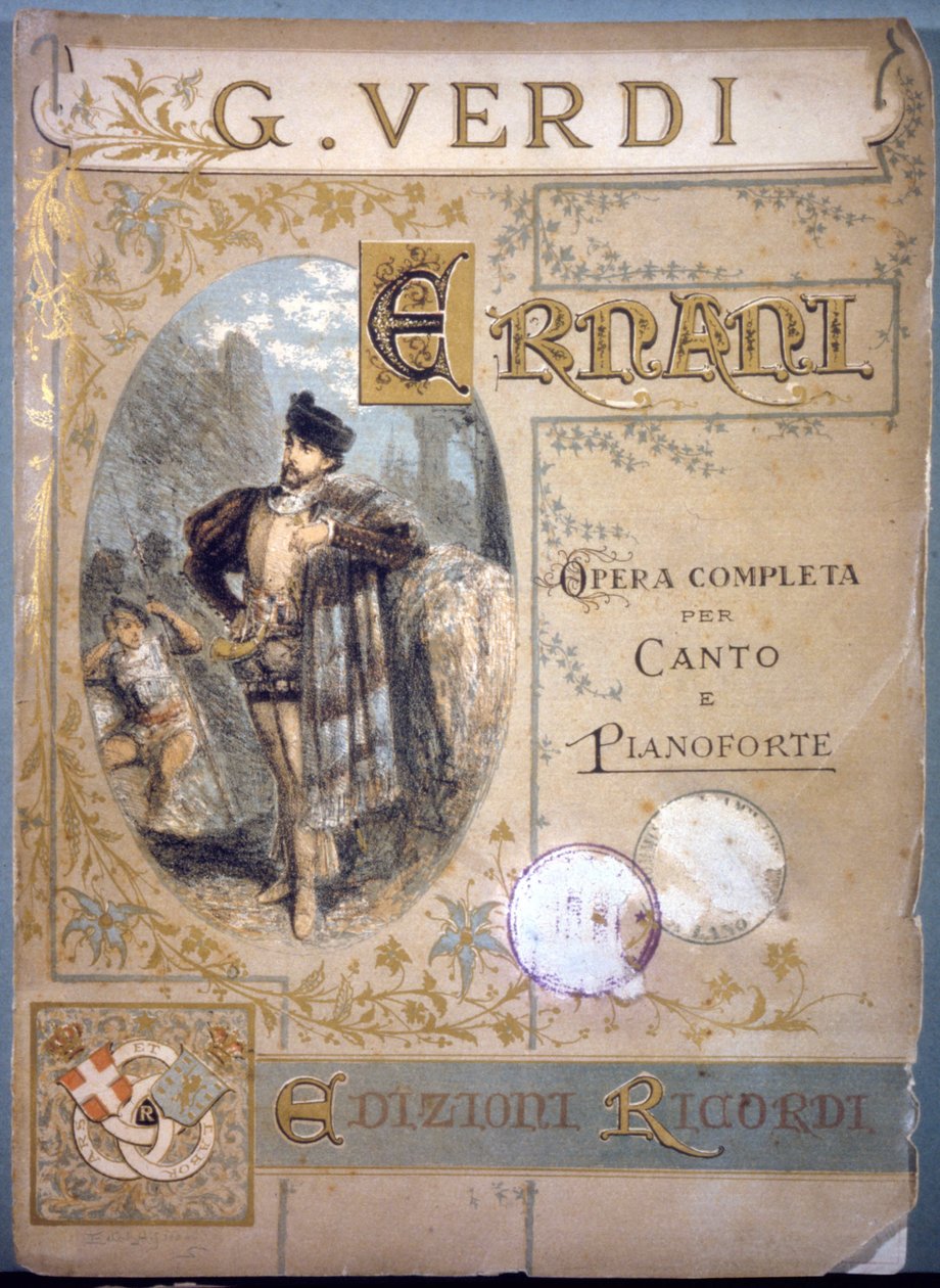 Ernani od Verdiho, obal k partituře pro píseň a klavír, sd 19. století od Italian School