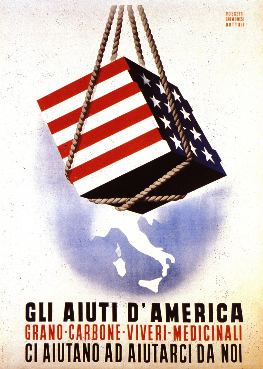 Evropský program obnovy (ERP) (1948-1952): "Americká pomoc na obnovu Evropy". Plakát Rossetti - Cremonesi - Bottoli z roku 1948 (plakát) od Italian School