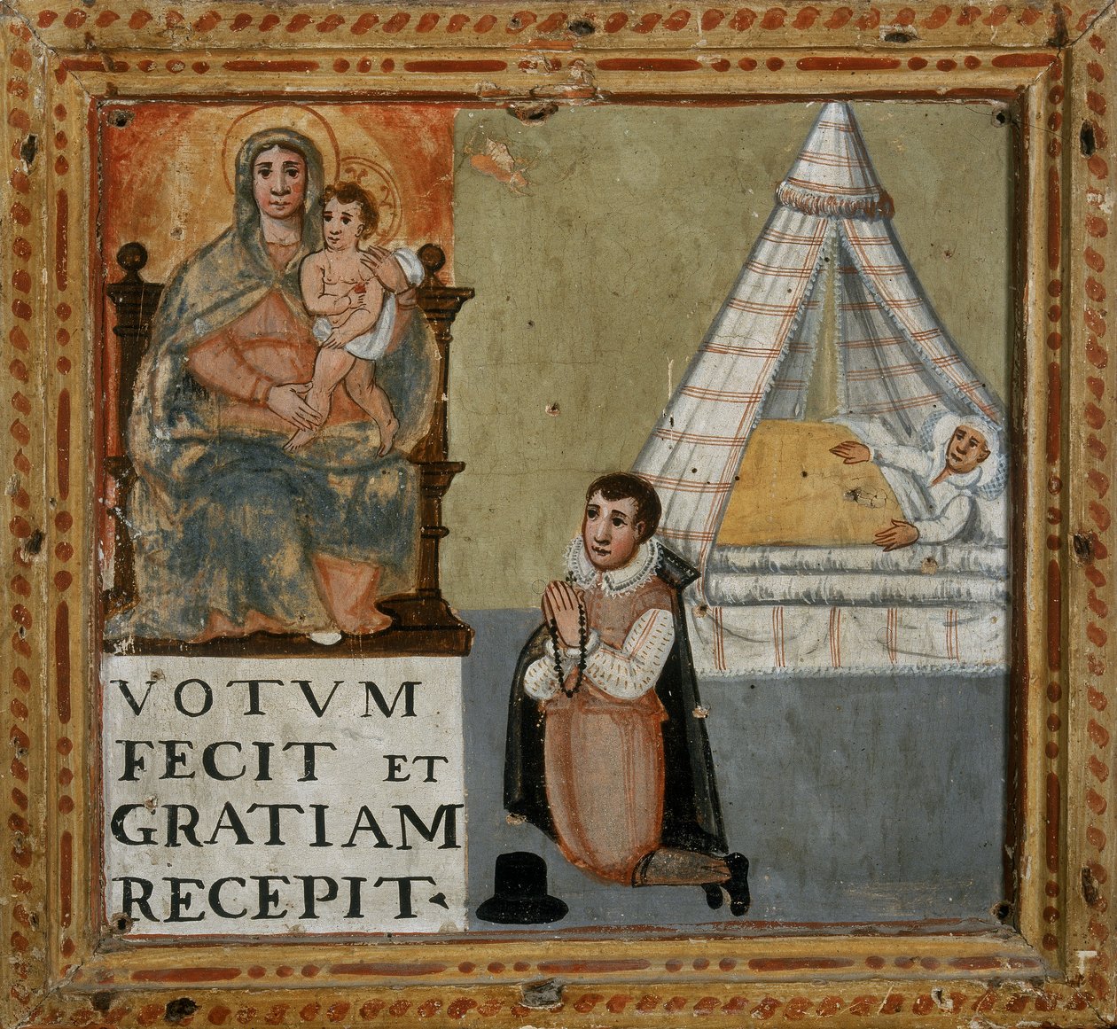 Ex-voto zobrazující muže děkujícího Panně na kolenou za uzdravení z nemoci, 1604 od Italian School