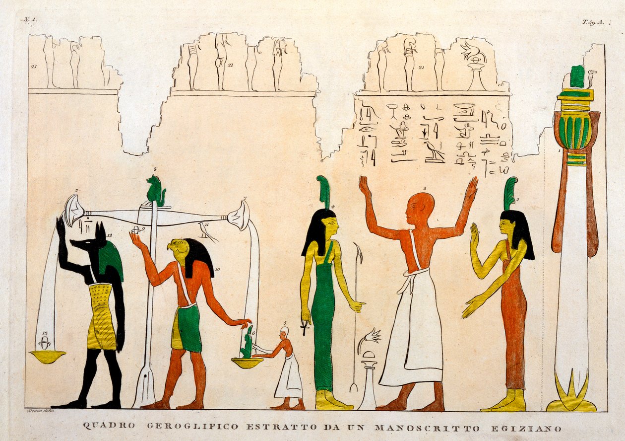 Výňatek z egyptského hieroglyfického rukopisu, vyrytý Dominique Vivant, baron de Denon (1747-1825) od Italian School