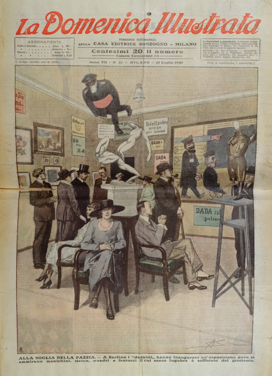 Výstava dada umění v Berlíně, ilustrace na obálce časopisu "La Domenica Illustrata", 25. července 1920 (barevná litografie) od Italian School