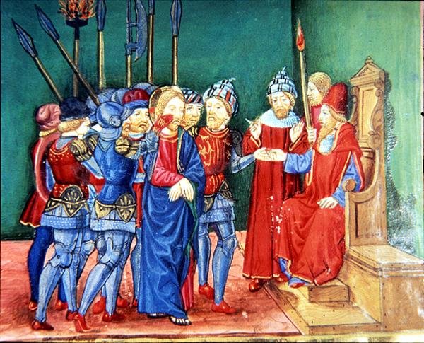 Fol.106v Kristus je veden jako vězeň před velekněze Anase (vellum) od Italian School