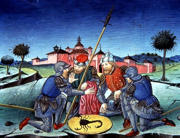 Fol.118v Vojáci házejí losy o Kristovu tuniku (vellum) od Italian School