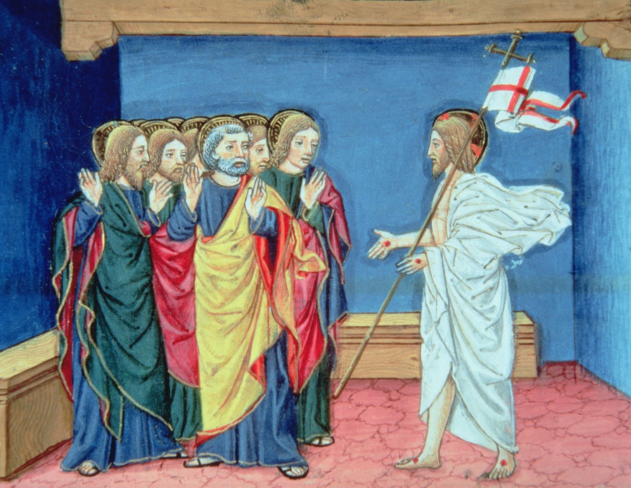 Fol.132va Vzkříšený Kristus ukazuje učedníkům své ruce a ránu v boku (vellum) od Italian School
