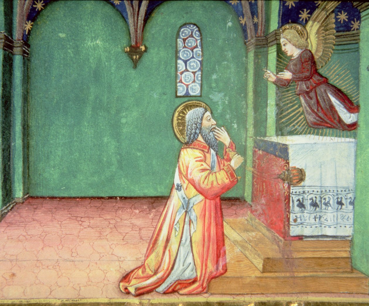 Fol.142r Anděl se zjevuje Zachariášovi v chrámu (vellum) od Italian School
