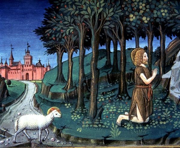 Fol.143v Svatý Jan Křtitel se modlí na poušti (vellum) od Italian School