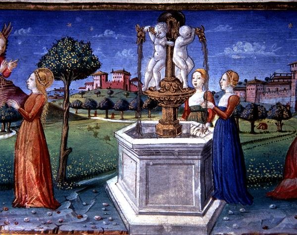 Fol.34v Archanděl Rafael navštěvuje Marii (vellum) od Italian School