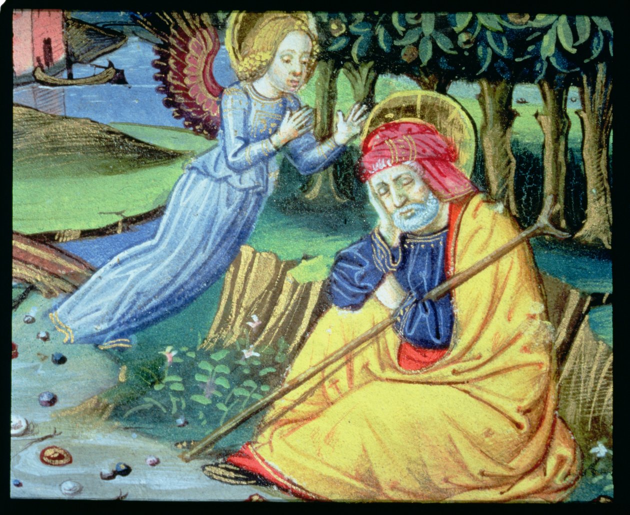 Fol.37v Anděl říká Josefovi, že Marie má dítě (vellum) od Italian School