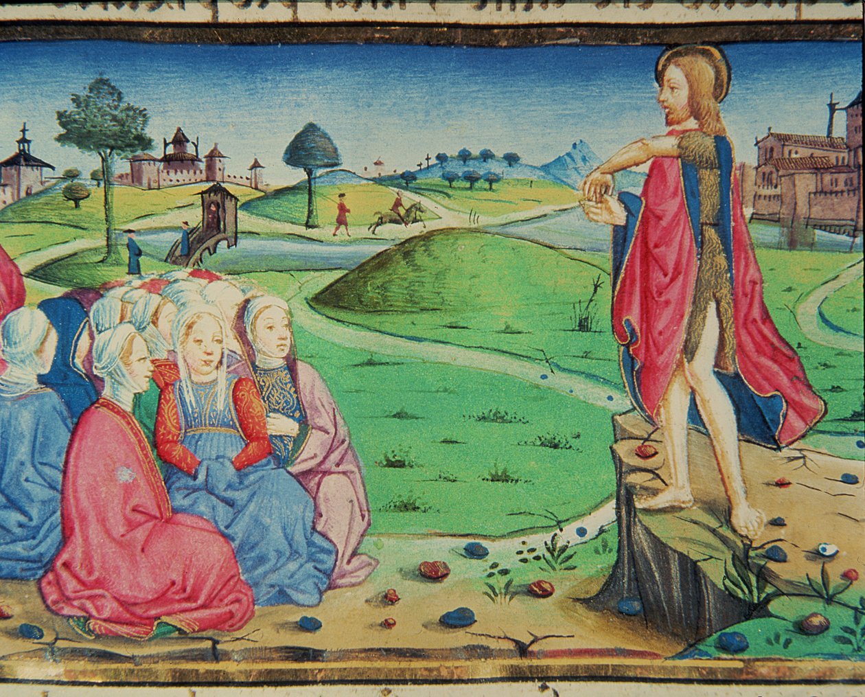 Fol.44r Svatý Jan Křtitel káže a křtí (vellum) od Italian School