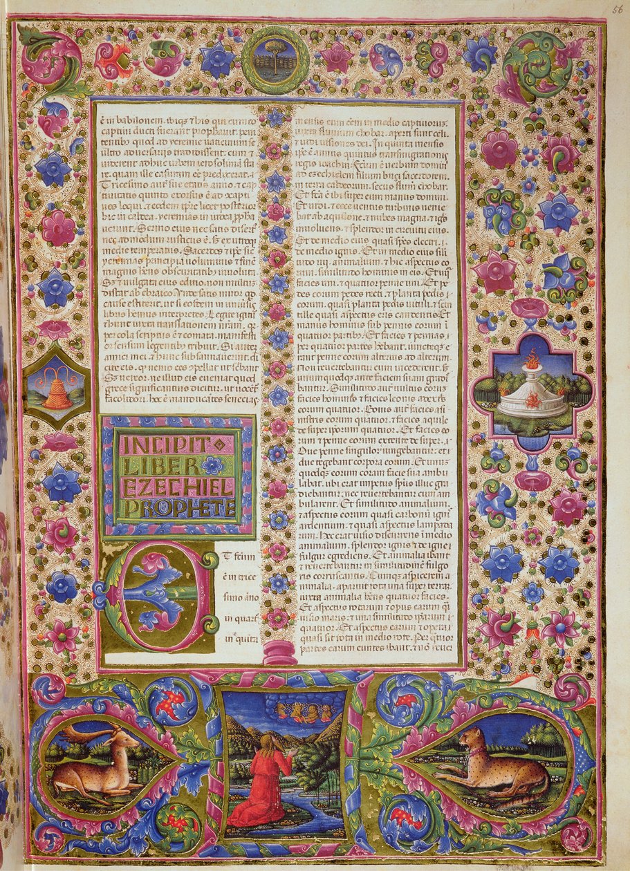 Fol.56r Otevření knihy Ezechiel z Bible Borso d