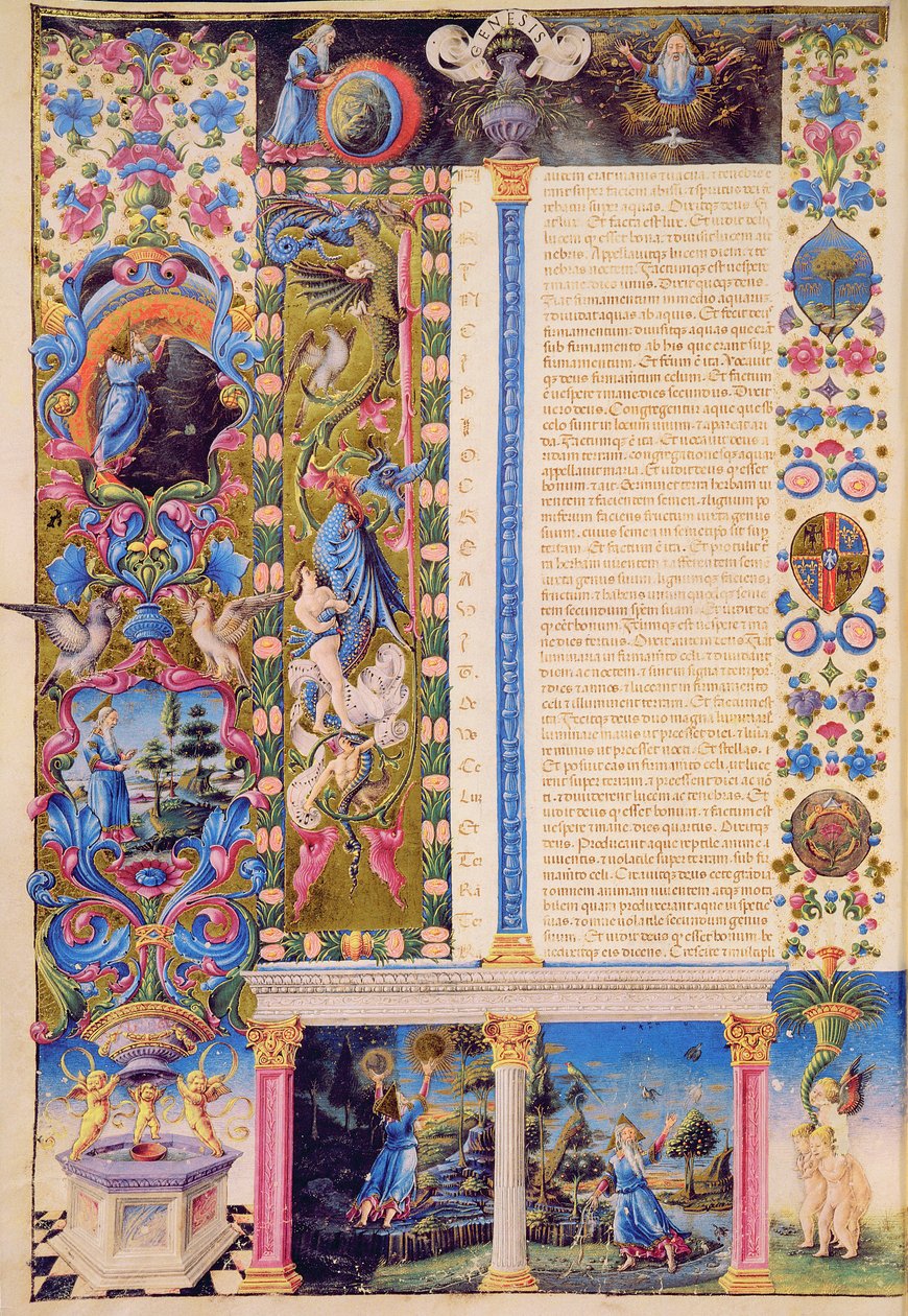 Fol.5v Genesis. Stvoření vesmíru, z Bible Borso d