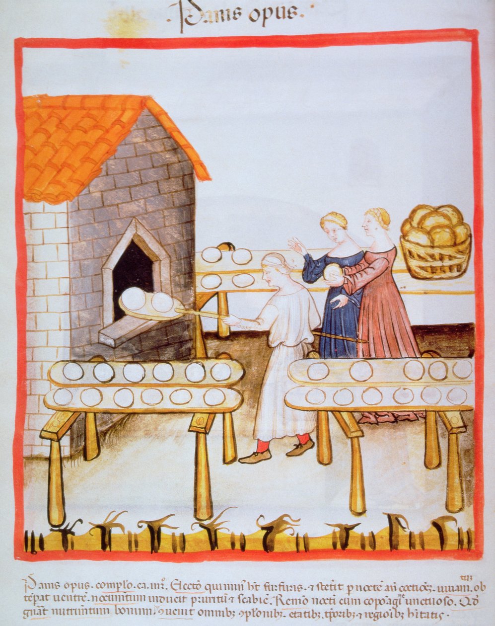 Fol.63v Pečení hnědého chleba, ilustrace z Tacuinum Sanitatis od Italian School