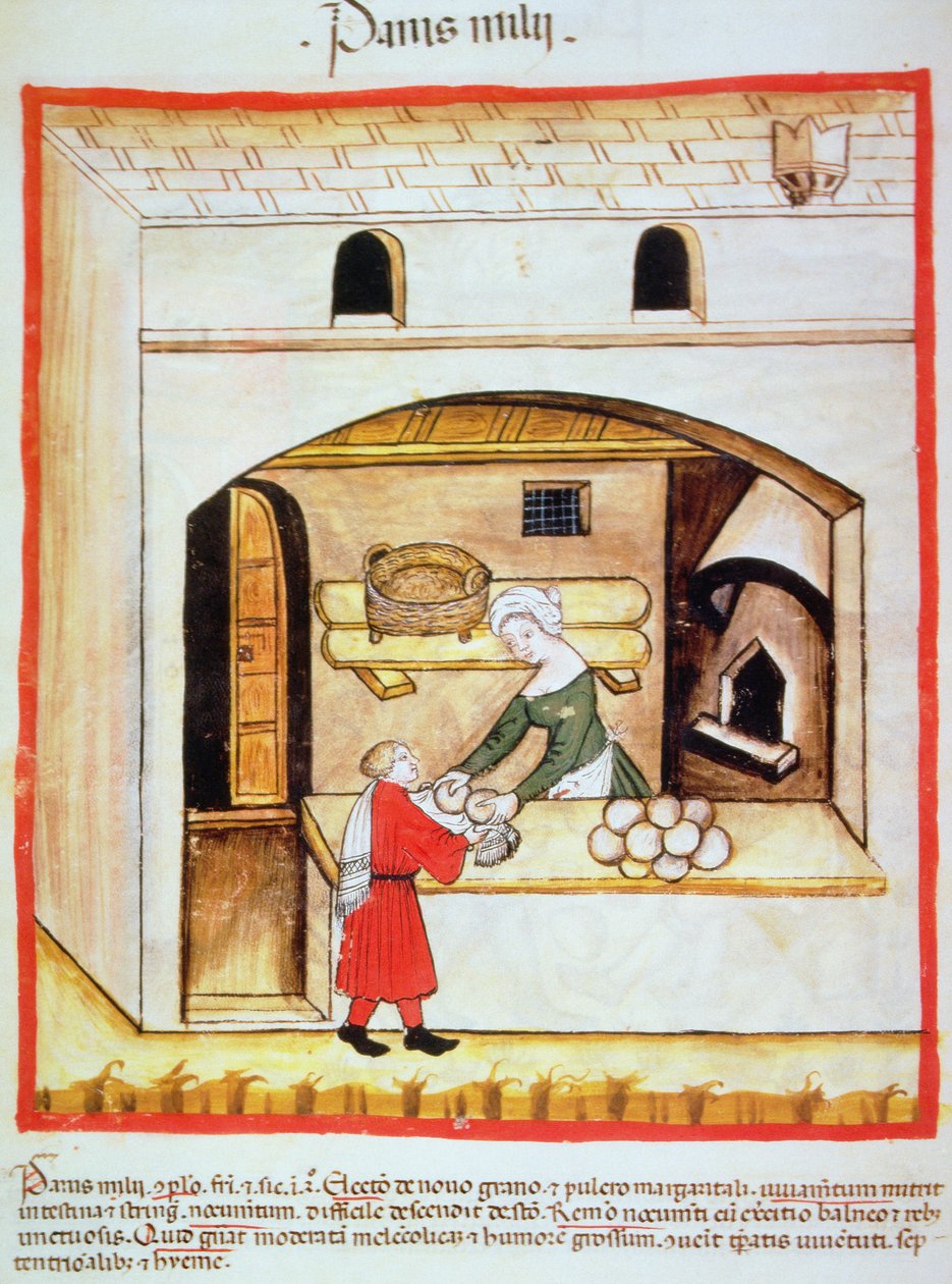 Fol.64v Příprava jáhlového chleba, ilustrace z Tacuinum Santiatis Codex Vindobonensis od Italian School