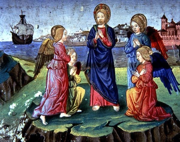 Fol.83r Kristus je chráněn kruhem andělů (vellum) od Italian School