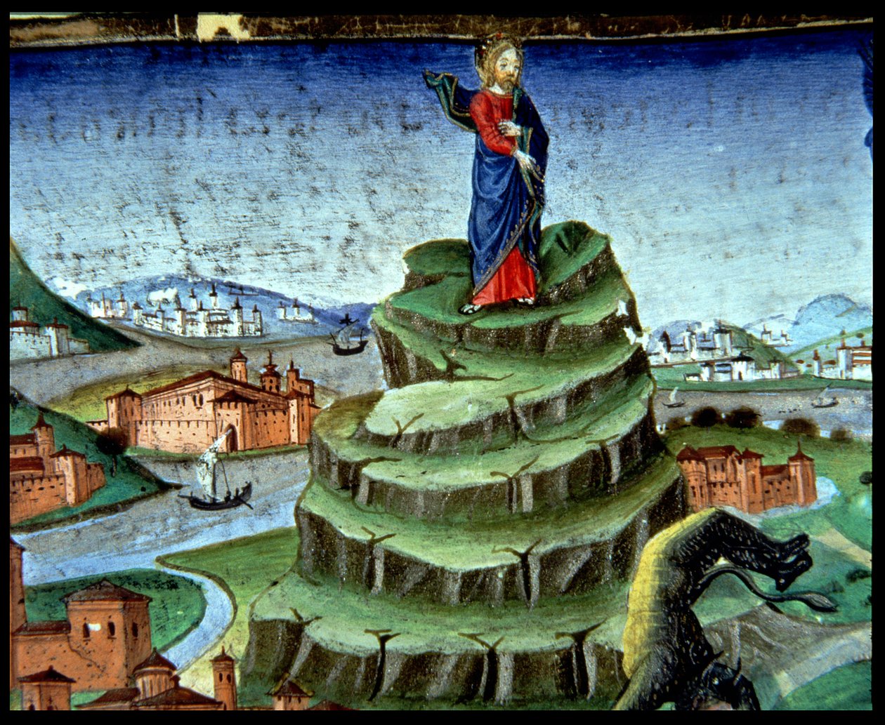 Fol.84r Ďábel podruhé pokouší Krista na hoře (vellum) od Italian School