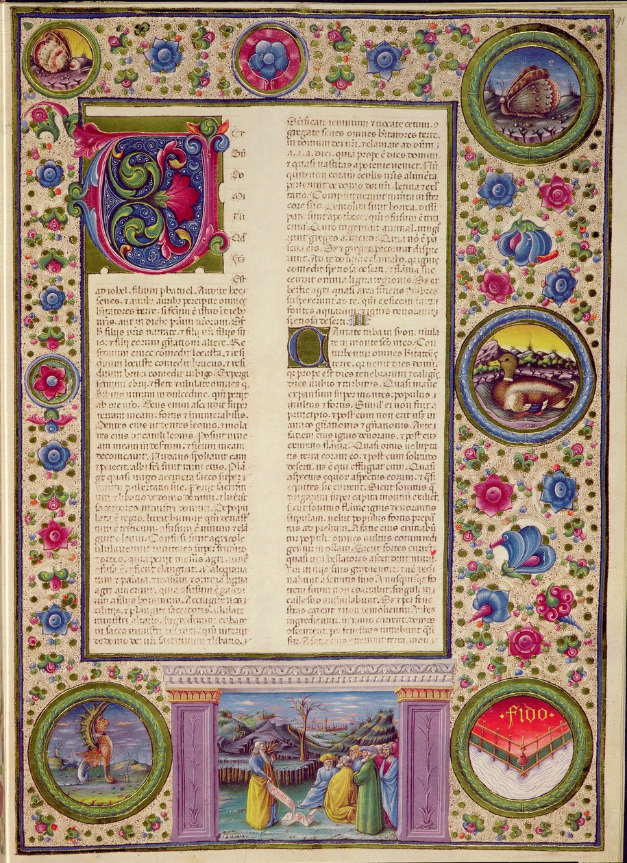 Fol.91r Kniha proroka Joela (menšího proroka z 8. století př. n. l., který kázal v Jeruzalémě), z Bible Borso d