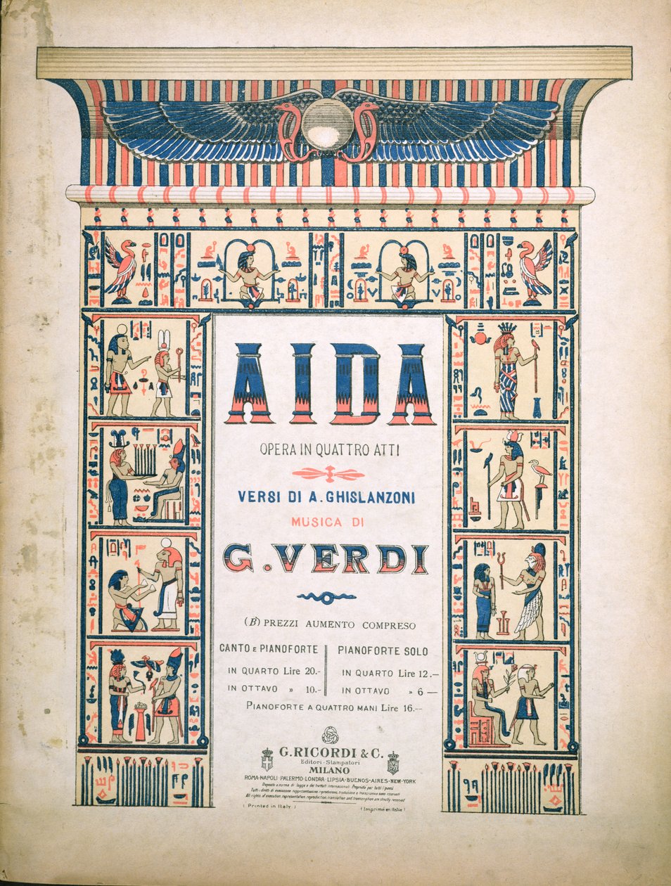 Přední strana obálky pro partituru Aida, od Giuseppe Verdiho (1813-1901) od Italian School