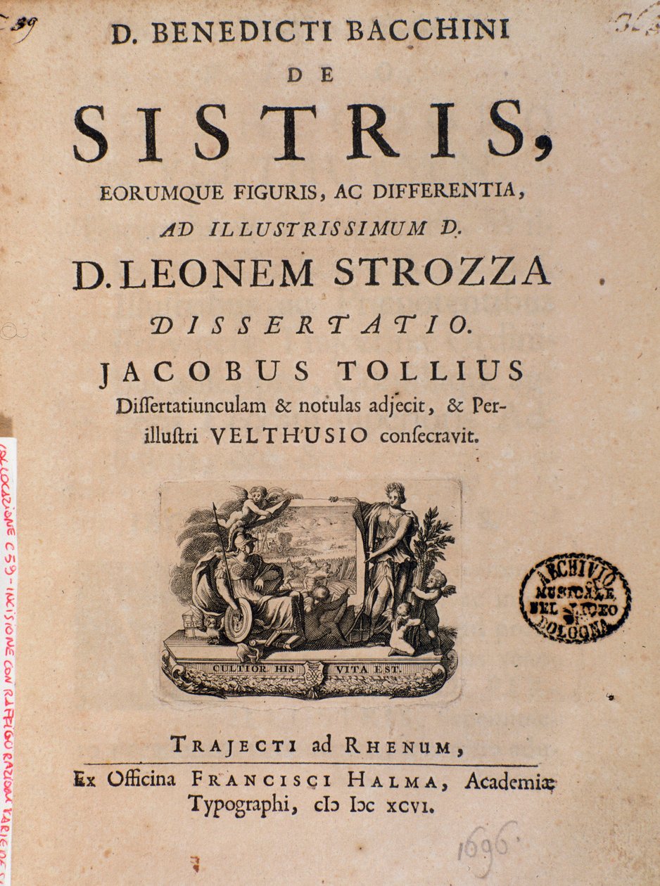 Frontispis z "De sistri" od Benedictus Bacchinius od Italian School