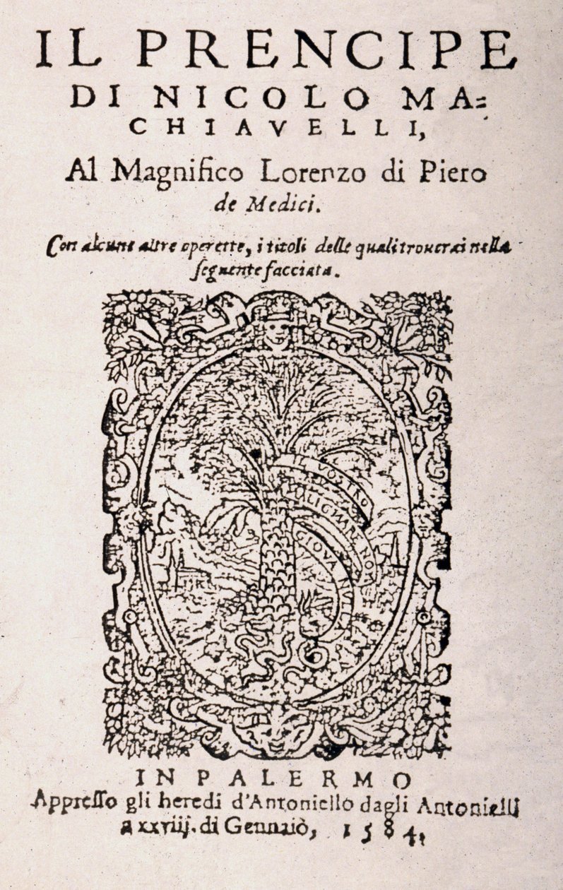 Frontispis z filmu „Princ“ od Niccola Machiavelliho (litho) od Italian School