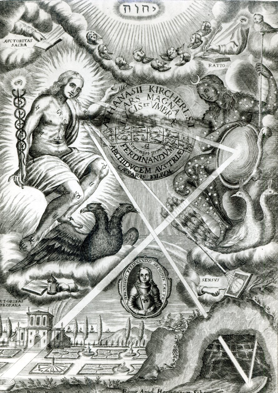 Frontispis Ars Magna Lucis et Umbrae, Athanasius Kircher (1601-80) Řím, 1646 od Italian School