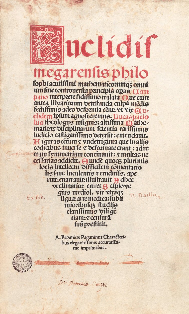 Frontispis Euklidovy geometrie od Italian School
