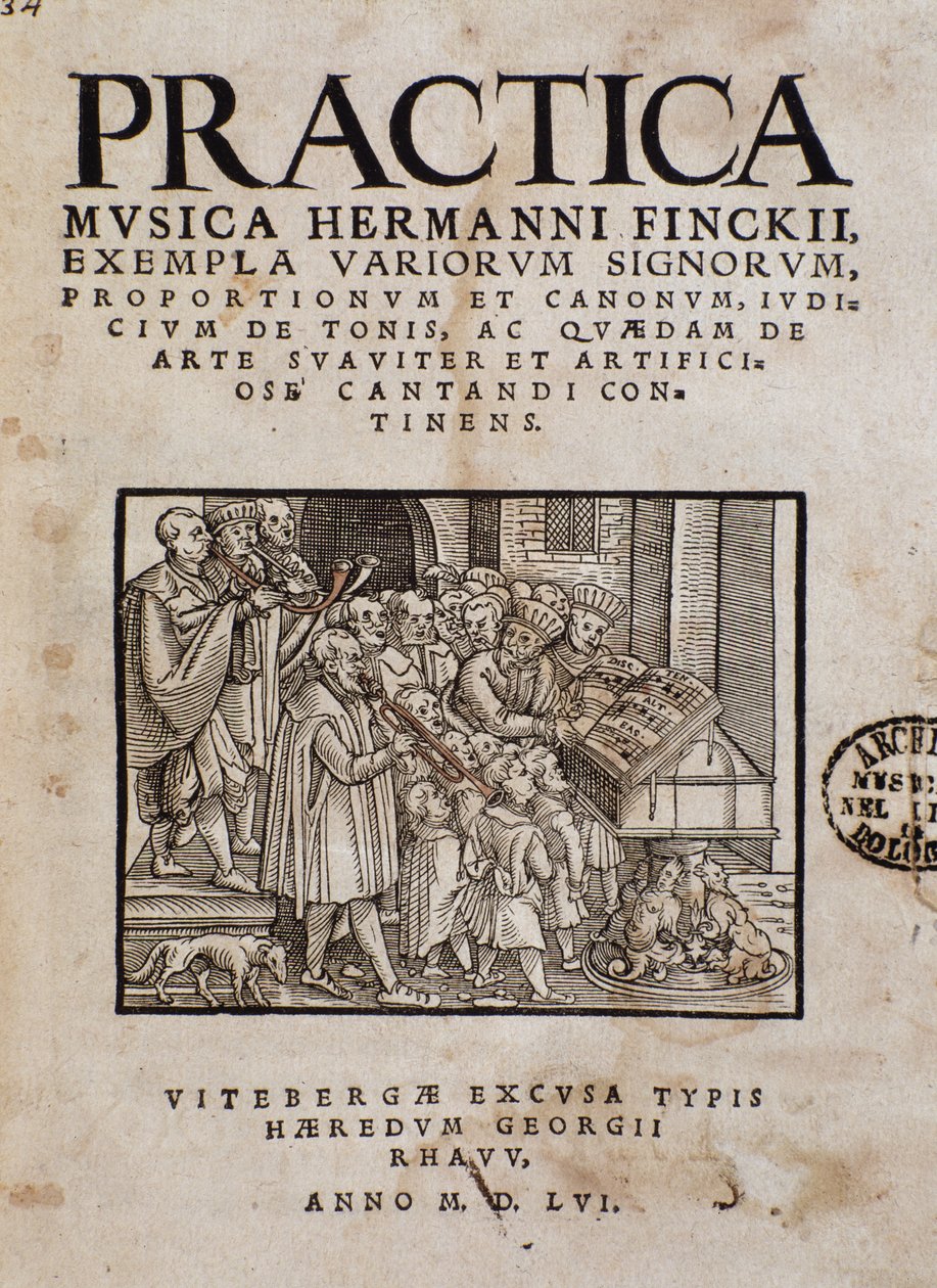 Frontispiece of Practica musica od Hermanna Fincka (1527-1558), německý skladatel a hudební teoretik od Italian School