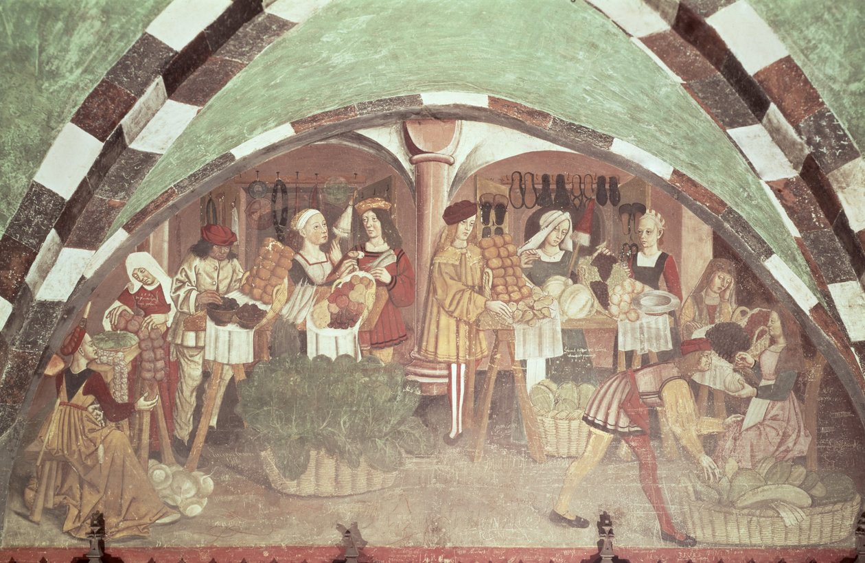 Ovocný a zeleninový trh (freska) (viz také 63046) od Italian School