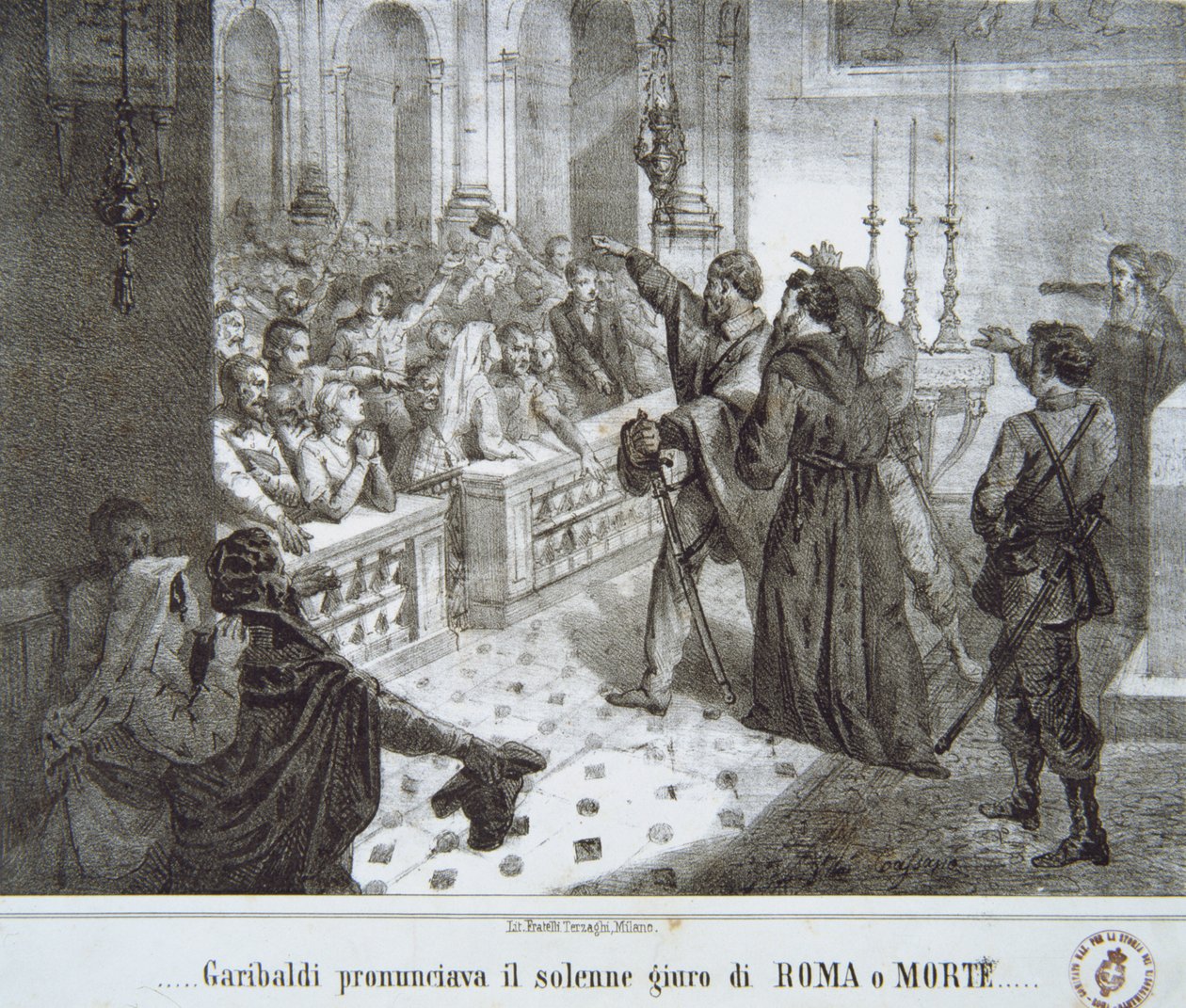 Garibaldi vyslovuje slavnou frázi Řím nebo smrt od Italian School