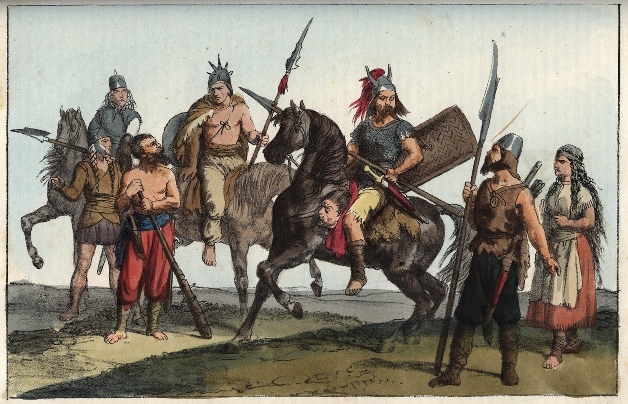 Germánský kmen Alamanů (Alemands) - kmen Alemannů (Alamannen) Alamanni - rytina z „“ Zvyky a obyčeje všech národů vesmíru. To je historie vlády, zákonů, milicí, náboženství všech národů od většiny králů od Italian School