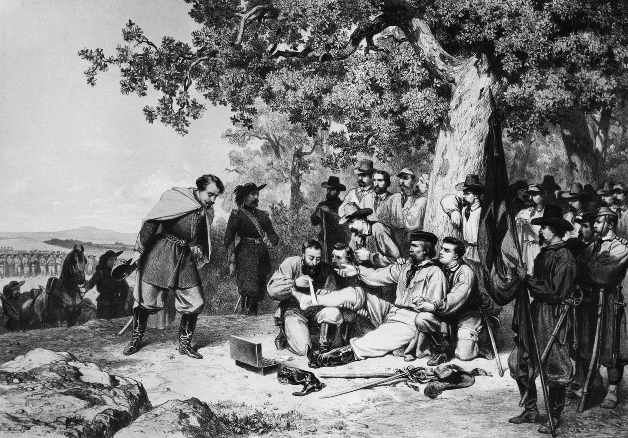 Giuseppe Garibaldi (1807-82) zraněn v bitvě u Aspromonte v roce 1862 od Italian School