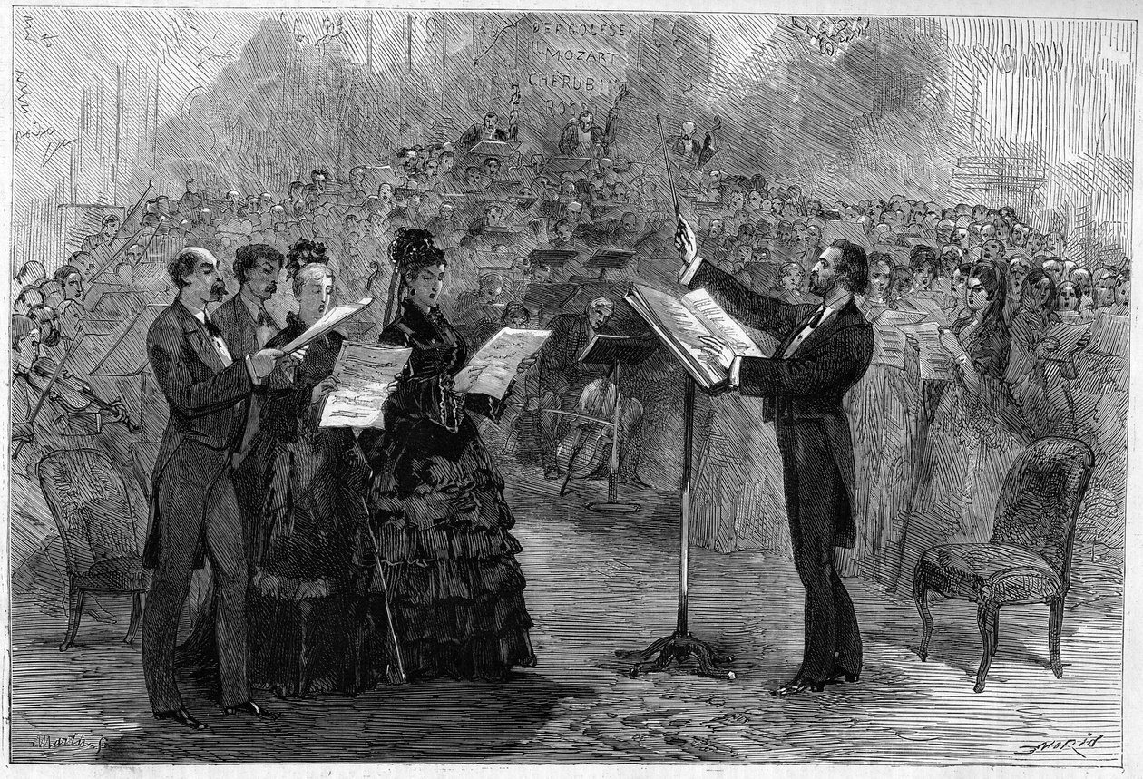 Giuseppe Verdi dirigující Messa da Requiem v pařížské Opéra-Comique v roce 1874 od Italian School