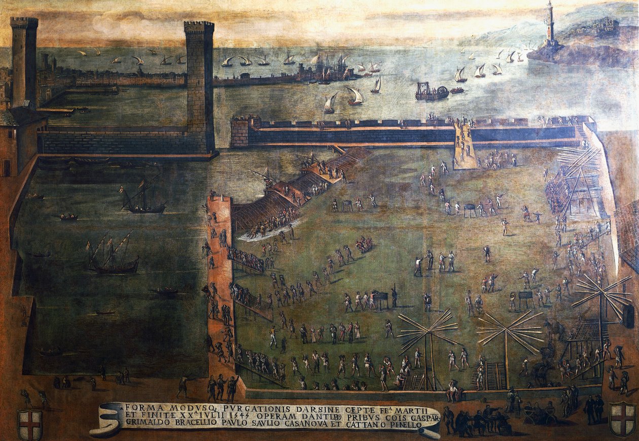 Přístav v přístavu Janov, malba, Itálie od Italian School