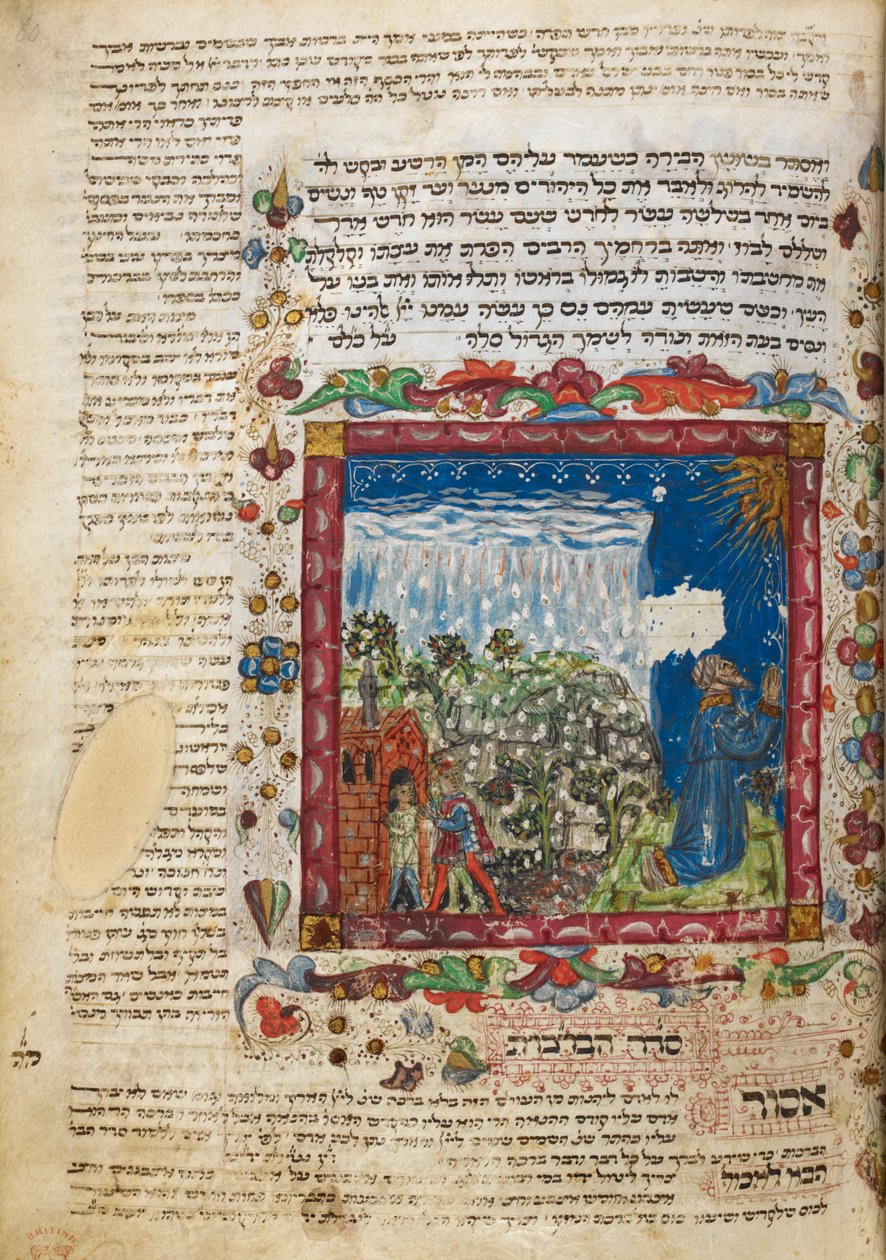 Harley 5686, f.60 Modlitba za déšť, z festivalové modlitební knihy Leon ben Joshua De Rossi z Ceseny, Itálie od Italian School