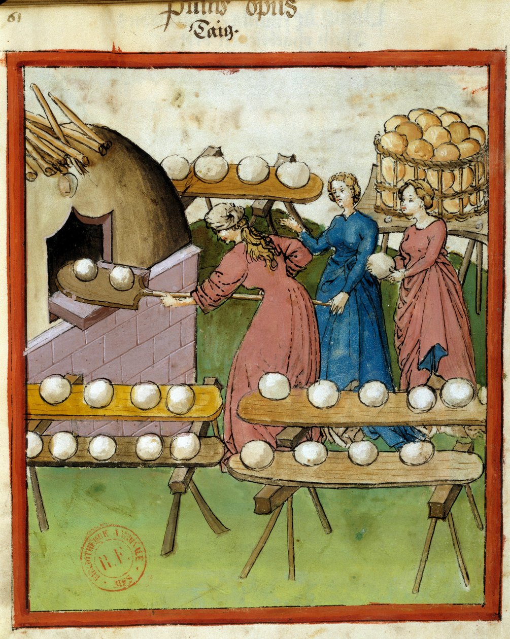 Zdravotní příručka: pečení chleba. Miniatura rukopisu „Tacuinum Sanitatis“, Lombardie, 3. čtvrtina 14. století. Paříž, BN od Italian School