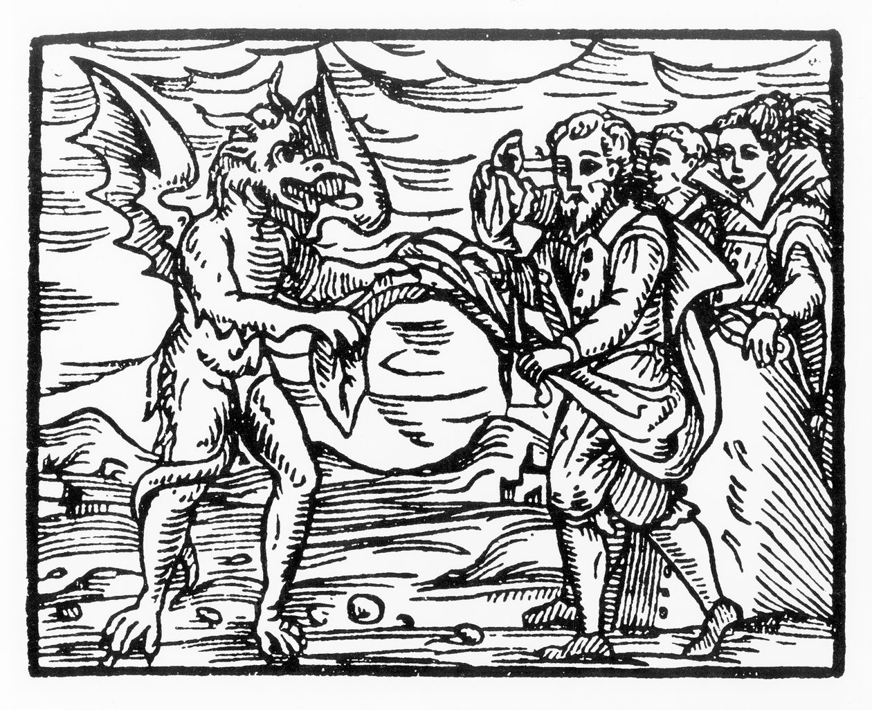 Pocta ďáblovi, kopie ilustrace z Compendium Maleticarum od P. M. Guaccius, Milán 1608, použitá v Historii magie, vydané koncem 19. století od Italian School