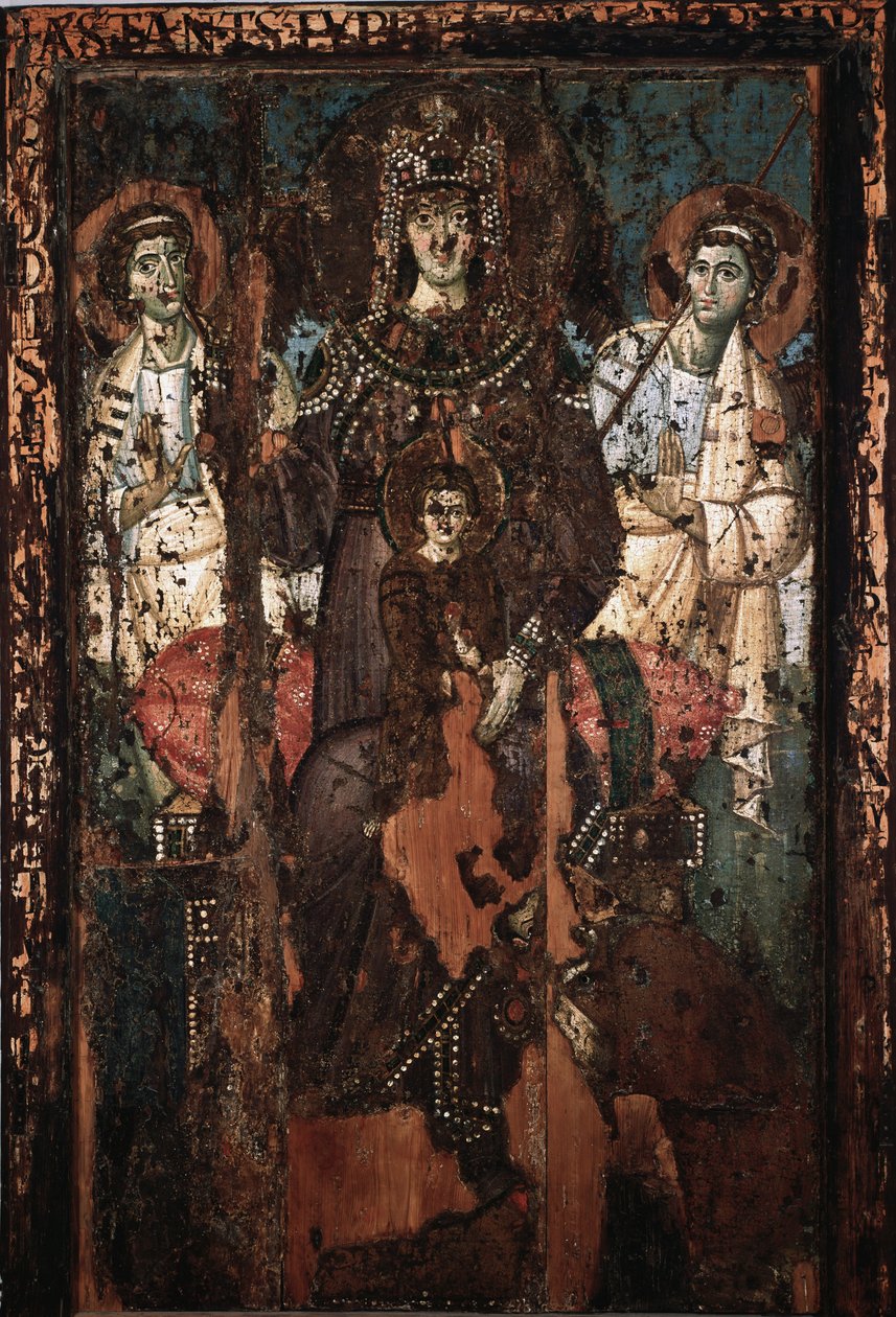 Ikona Panny Marie Clemence nebo Madony Theotokos Malba enkaustického a temperového kostela Saint Mary v Trastevere z 8. století od Italian School
